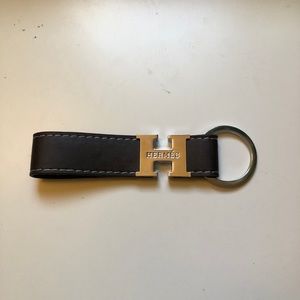 Brown Leather Keychain / Keytag Hermes